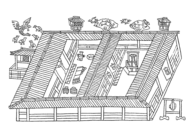 Шаньдун, провинция. Изображение жилой постройки типа «сыхэюань» в погребении Инань, II в. н. э.