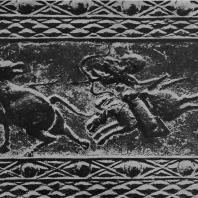 Рис. 6. Облицовочный кирпич с изображением сцены охоты. Эпоха Хань