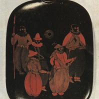 Коробка для пороха с изображением португальцев. Лак, роспись. Конец XVI в. Национальный музей, Токио