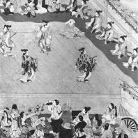 Неизвестный художник. «Сидзё-гавара». Роспись ширмы. Деталь. Первая половина XVII в. Коллекция Домото, Киото