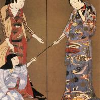 Неизвестный художник. Развлечения женщин. Роспись ширмы. Деталь. Первая половина XVII в. Ямато Бункакан, Нара