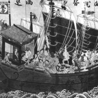 Неизвестный художник. «Корабль Суэёси». Вотивная картина. Роспись по дереву. 1632. Киёмидзудэра, Киото