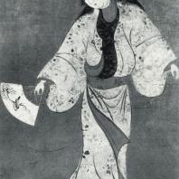 Неизвестный художник. Танцующая женщина. Роспись ширмы. Деталь. Начало XVII в. Городская коллекция, Киото