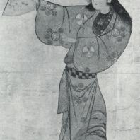 Неизвестный художник. Танцующая женщина. Роспись ширмы. Деталь. Начало XVII в. Городская коллекция, Киото