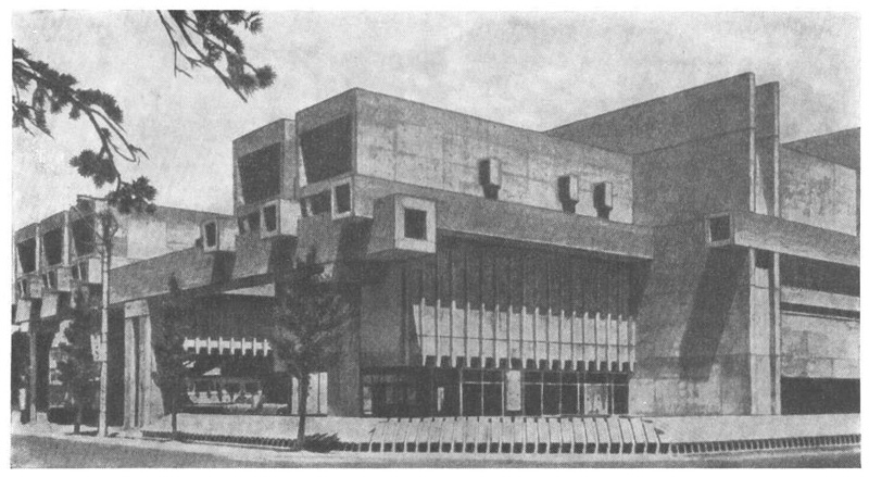 Оита. Здание библиотеки, 1966 г. Арх. А. Исодзаки. Угловой вход, план
