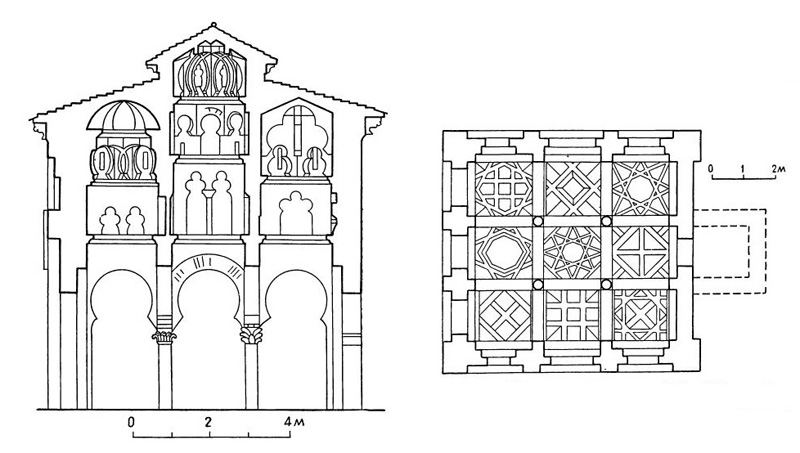 Толедо. Мечеть Биб-Мардум, 999—1000 г. План, разрез