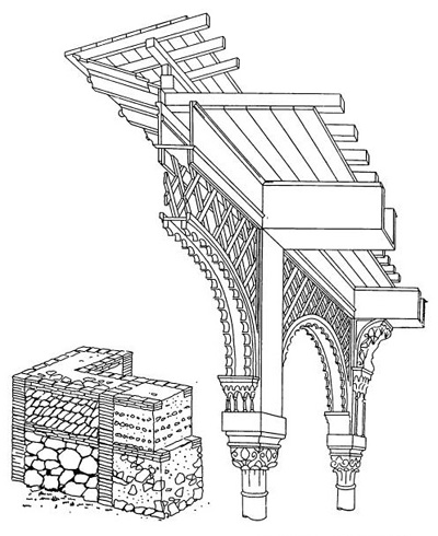 Гранада. Альгамбра. Конструкции крепостных стен и арок Львиного двора