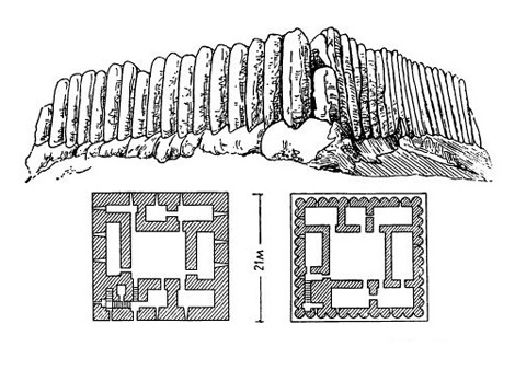 Древний Мерв. Большая Кыз-кала (общий вид) и Малая Кыз-кала (планы этажей)
