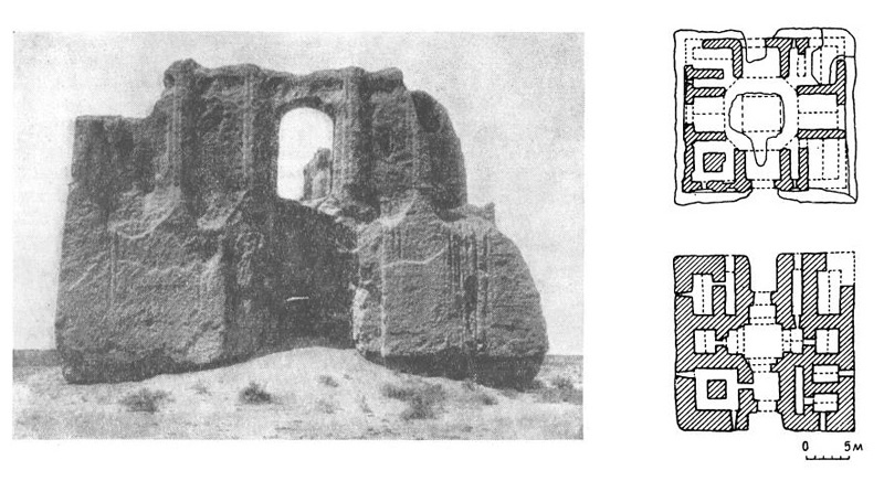 Жилой дом близ Мерва, XI—XII вв. Общий вид и планы этажей