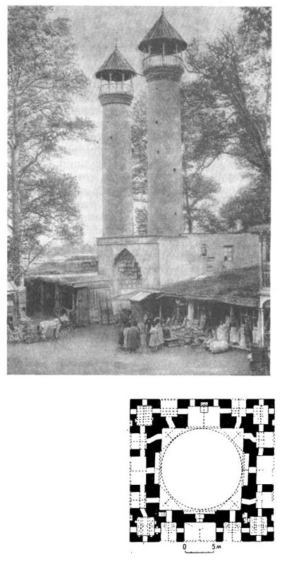 Ганджа (Кировабад). Джума-мечеть, 1606 г. Общий вид, план