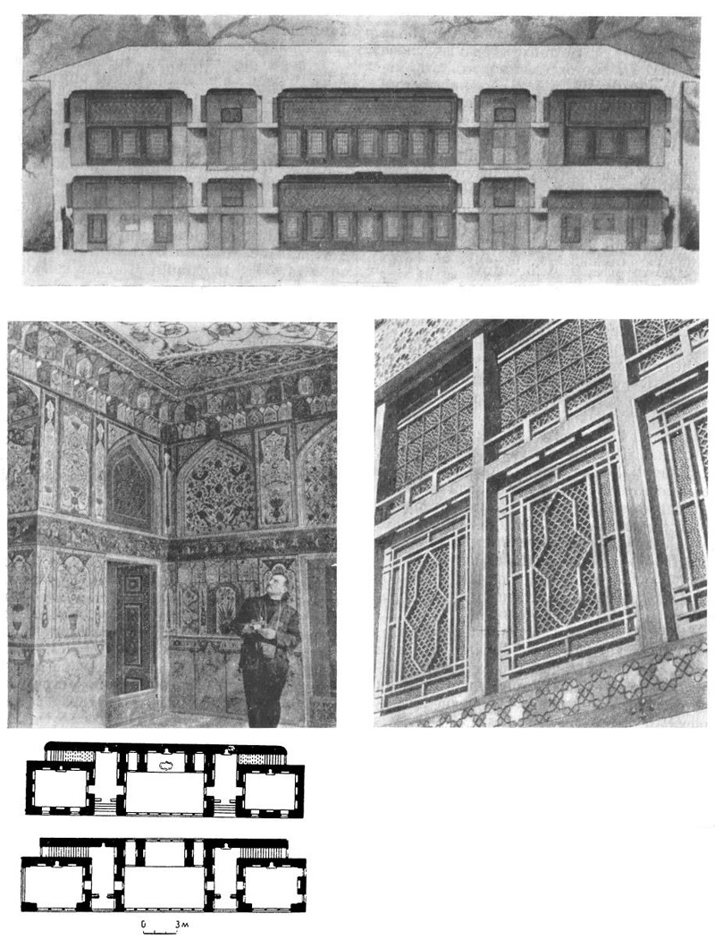 Шеки. Дворец Шекинских ханов. Разрез, интерьер, план I и II этажей, шебеке