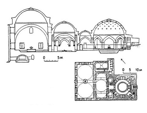Бурса. Баня Ени-Каплыджа, 1520—1566 г. Разрез, план
