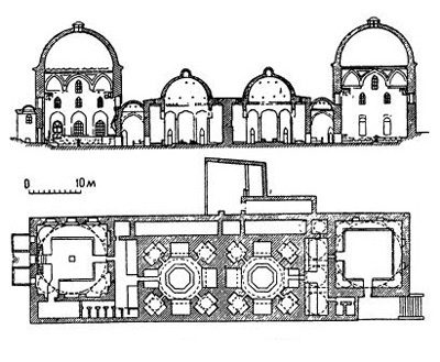 Стамбул. Бани Хасеки, 1556 г., архитектор Коджа Синан. План, разрез