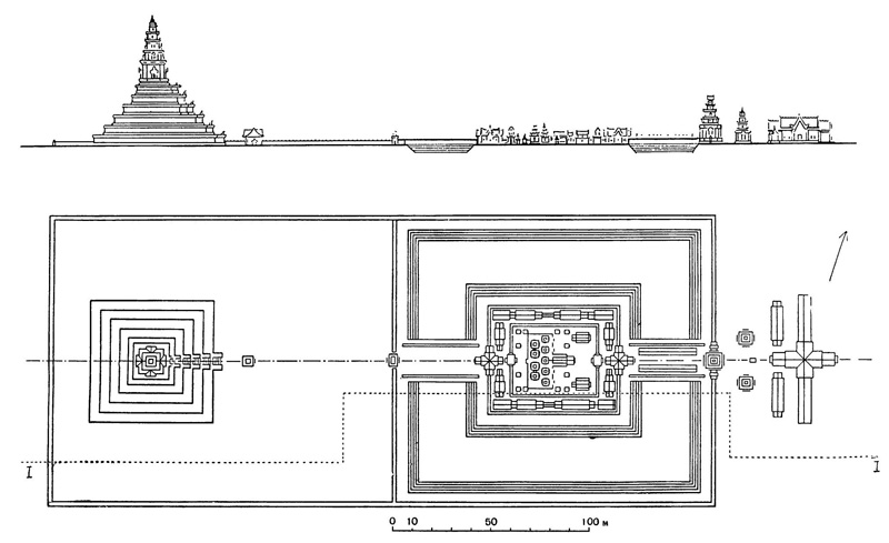 12. Лингапура, X век. Прасат Том. План, разрез