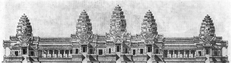 36. Ангкор Том. Байон. Фасад галереи второго этажа (по чертежу Л.Деляпорта)