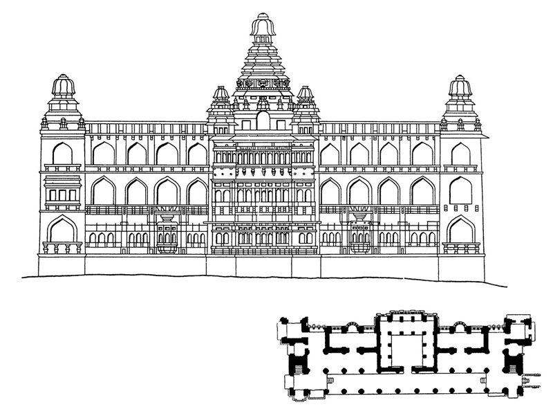 53. Чандрагири. Дворец, XVI в. План и фасад