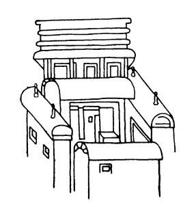 Аджанта.Изображение жилой постройки в росписях зала № 9, I в. до н. э.
