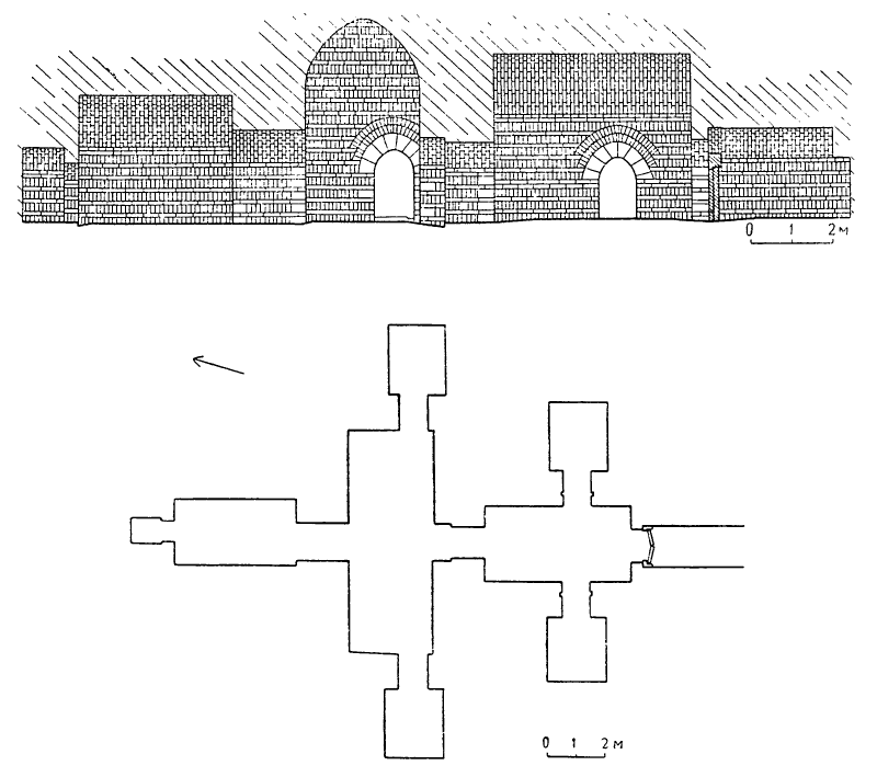 Провинция Хэбэй. Погребение близ Ванду, II в. до к. э. Продольный разрез, план