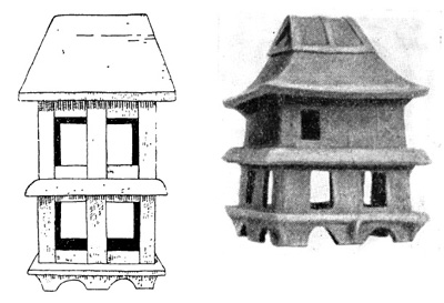 Остров Хонсю. Курган Цукинова. Модель двухэтажного дома, конец IV — начало V в. Фасад, общий вид