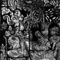 Хануман прощается с Ситой. Рельеф чанди Панатаран. 70×60 см. XIII-XIV вв.