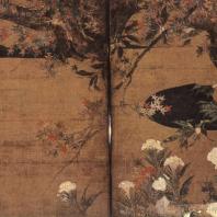 Хасэгава Тохаку. Клен. Настенная роспись. Деталь. 1592. Тисякуин, Киото