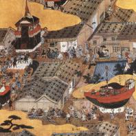 Кано Эйтоку. «Виды Киото и его окрестностей». Роспись ширмы. Деталь. Около 1570 г. Коллекция Уэсуги, префектура Ямагата