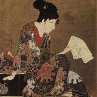 Неизвестный художник. Женщина с письмом. Роспись ширмы. Деталь. Первая половина XVII в. Коллекция Хосоми, Осака
