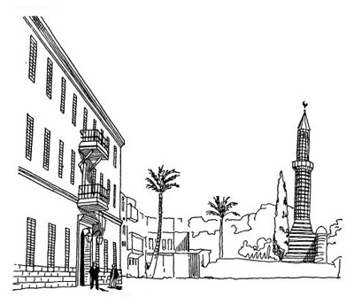 Каир. Площадь Езбекие и отель «Ориан» в 20-х годах XIX в. Общий вид