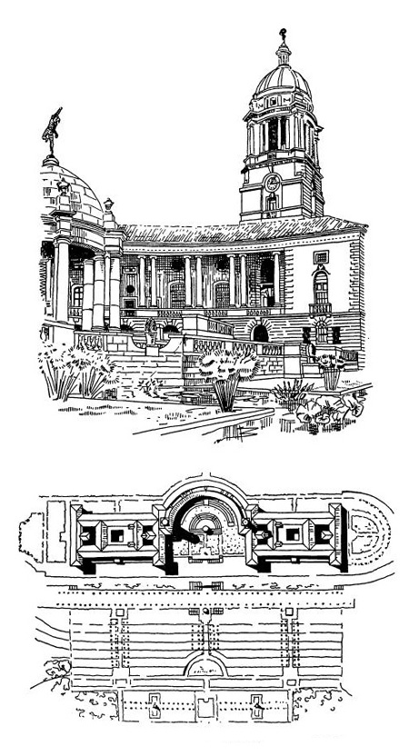 Претория. Здание парламента, 1913 г. Г. Бэйкер. Центральная часть здания, план