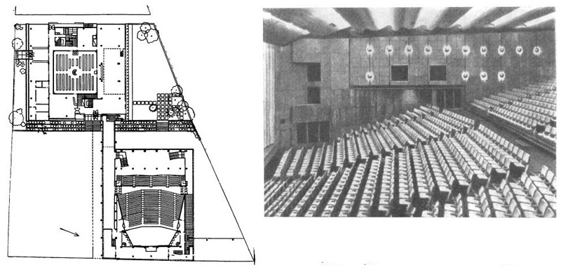 Иокогама. Библиотека и концертный зал Канагава, 1954 г. Арх. К. Маекава. Интерьер, план