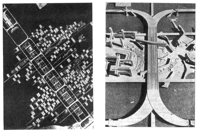 Проект реконструкции Токио. 1960 г. Арх. К. Танге. План развития центра на территории Токийского залива, фрагмент нового центра (макет)