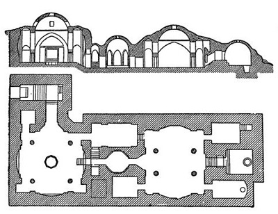 Ереван. Баня, XVIII—XIX вв. Продольный разрез и план