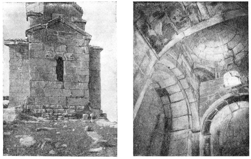 Самцевриси. Церковь. Общий вид с востока и фрагмент интерьера с видом на купол