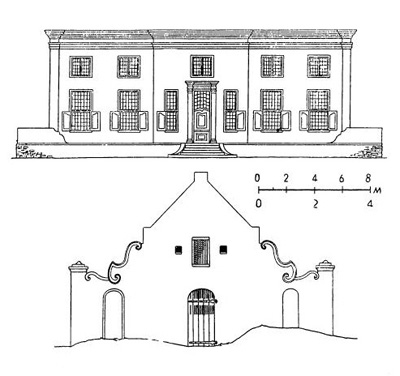 Усадьба Меерлюст, 1776 г. Зодчий Тибо. Фасады жилого дома и голубятни