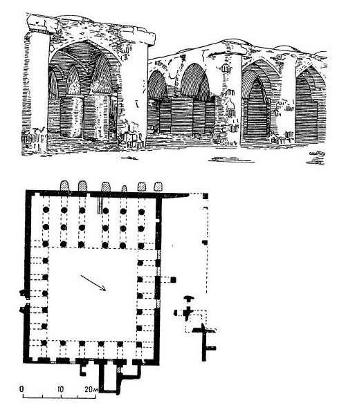 Дамган. Мечеть Тарик-хане, 775 г. Вид со двора. План