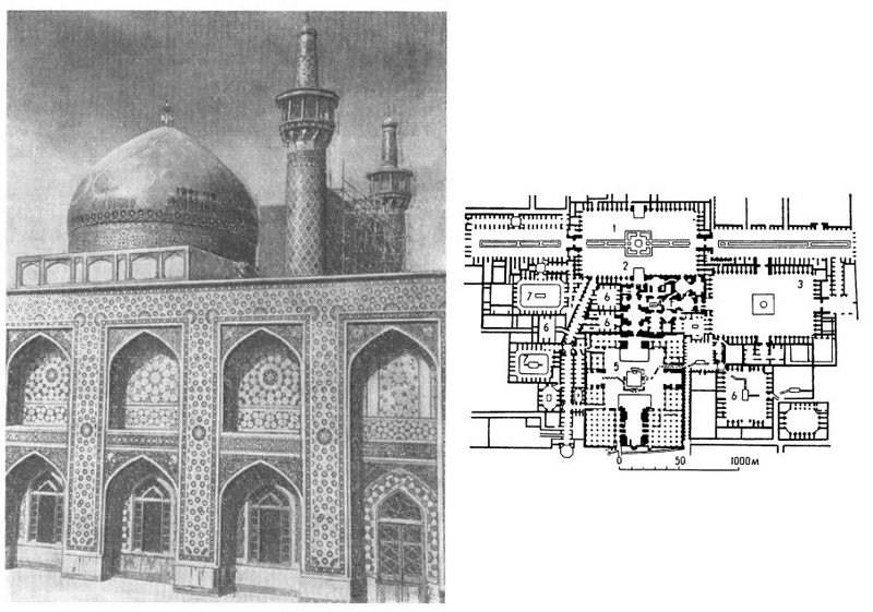 Мешхед. Мечеть Гаухаршад (1405—1418 гг.). Купол. Комплекс гробницы имама Реза. План