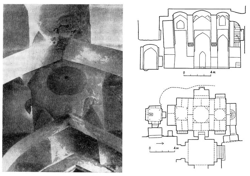 Самарканд. Мечеть Туман-ака, 1405 г., разрез, план, интерьер