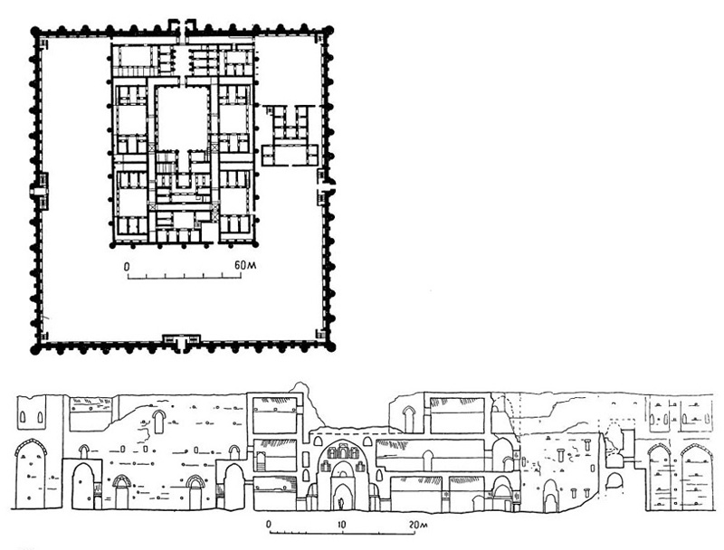 Замок Ухайдир, VIII в. План, разрез по вестибюлю