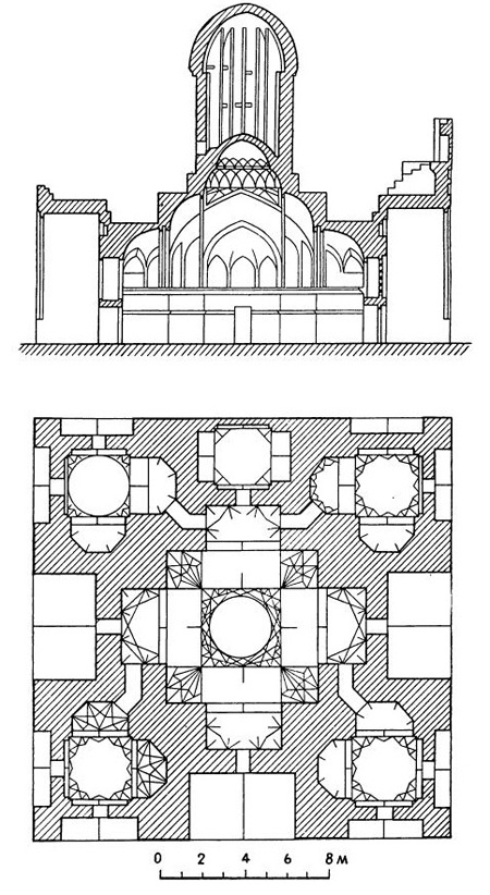 Кермине. Ханака Косым-Шейха, 1558—1559 гг. Разрез, план