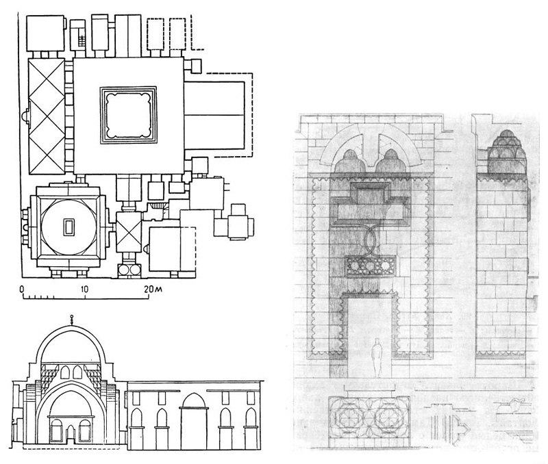Дамаск. Медресе Адилийя, 1223г. План, разрез, вход