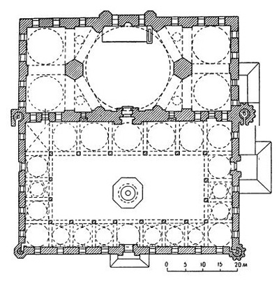 Эдирне. Мечеть Уч-Шерефели, 1437—1447 гг., архитектор Кемаль-ед-дин. План