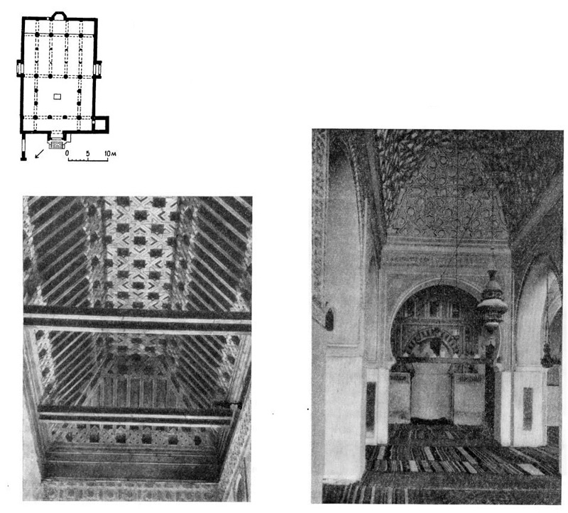Тлемсен. Мечеть Сиди ль-Халви, 1353 г., план; мечеть Сиди бу-Медиен, 1339 г., стуковый орнамент свода; мечеть Сиди Бель-Хасана, 1296 г., деревянный плафон