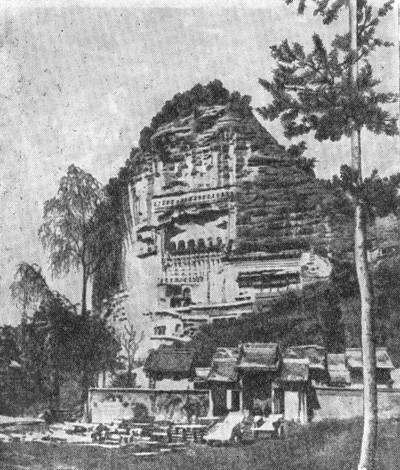 9. Провинция Ганьсу. Храм Майцзишань, 566—568 гг. Общий вид