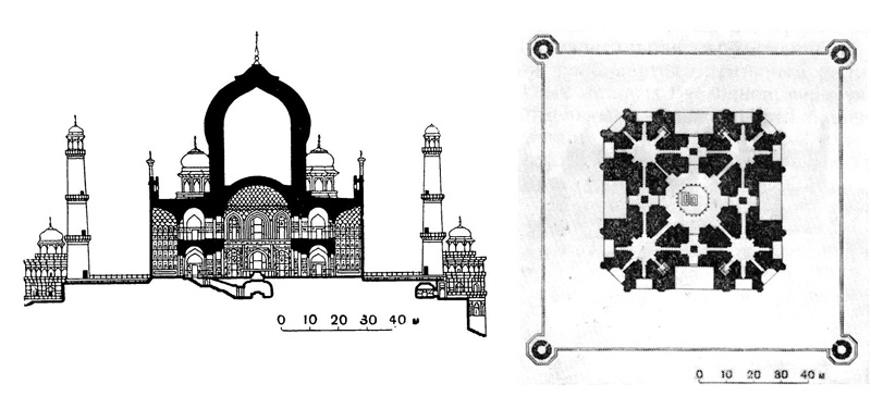 96. Агра. Мавзолей Тадж-Махал, 1630-1652 гг. План и разрез главного здания