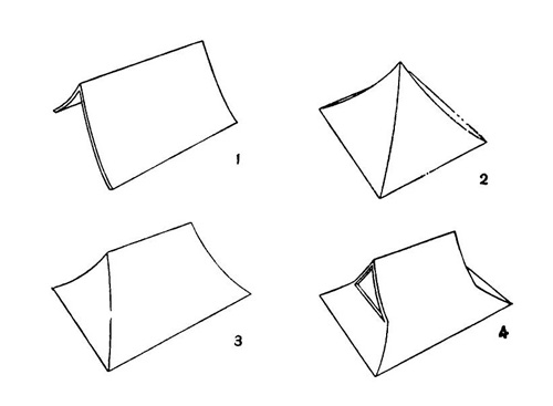 7. Типы крыш: 1 — двускатная; 2 — пирамидальная; 3 — вальмовая; 4 — комбинация двускатных и вальмовых («иримоя»)