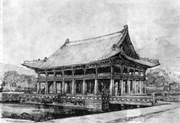 15. Сеул. Дворец Кёнбоккун. Павильон Кёнхверу. Первоначальная постройка 1410 г., вновь построен в 1870 г.